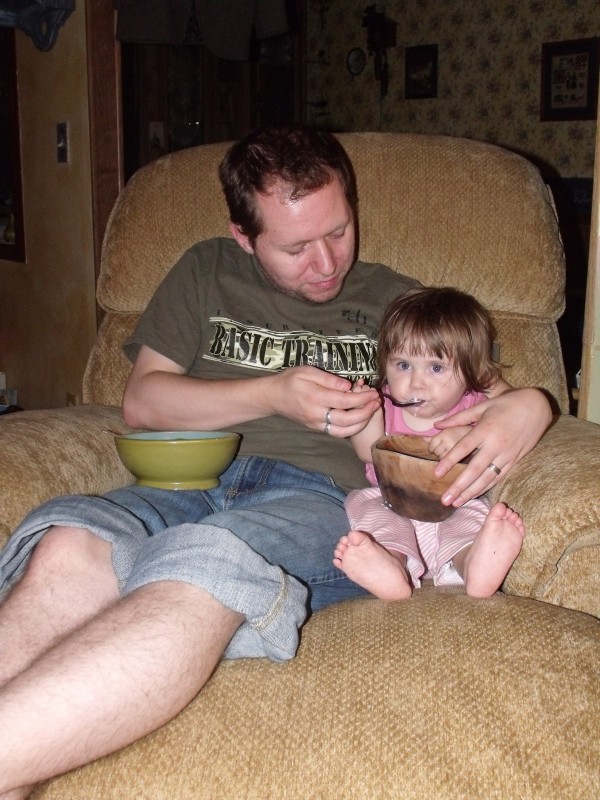 Daddy and Emma eating ice cream